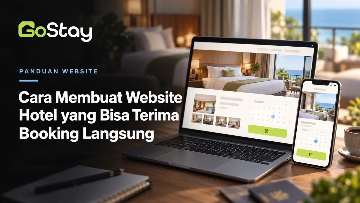 Tampilan website hotel dengan fitur booking langsung pada laptop dan ponsel