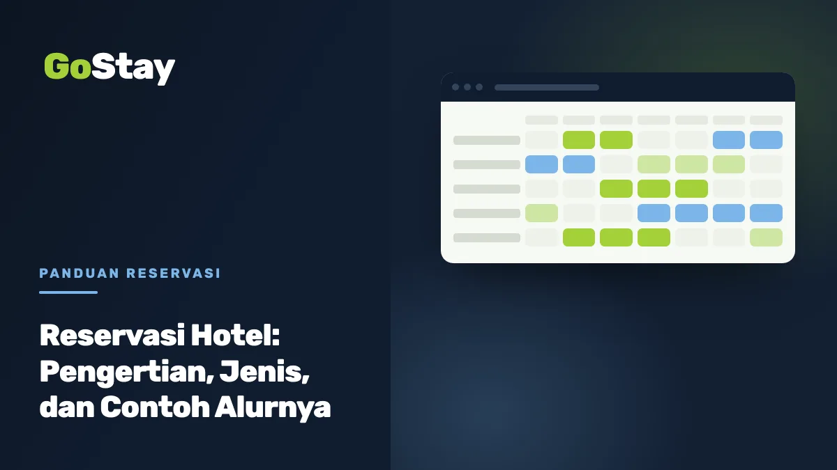 Kalender reservasi hotel berisi jadwal menginap tamu pada beberapa kamar